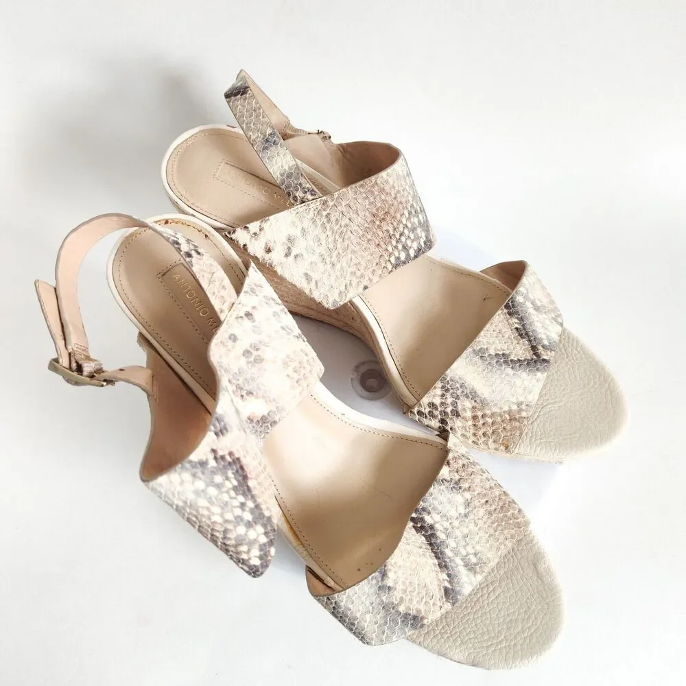 Antonio‎ Melani Espadrille Snakeprint Leather Neutral Wedge Platform Sandals 9.5